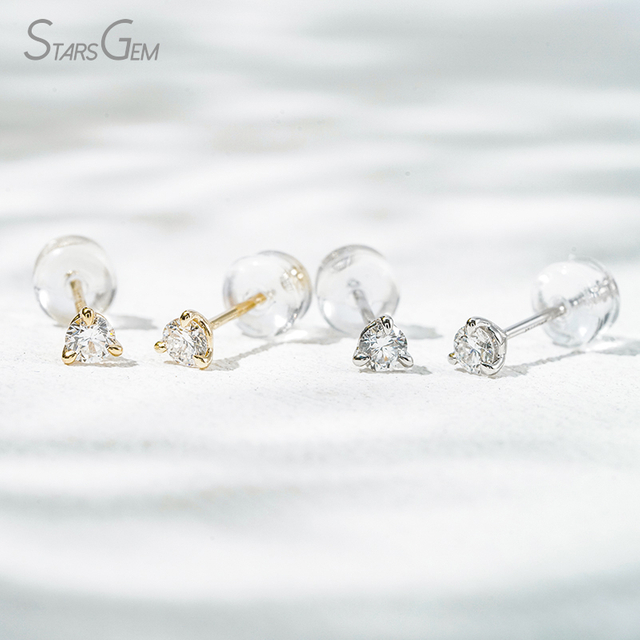 Starsgem 0.1ct & 0.2ct Round Brilliant Cut Lab Grown Diamond 10K Gold Diamond Stud Earrings
