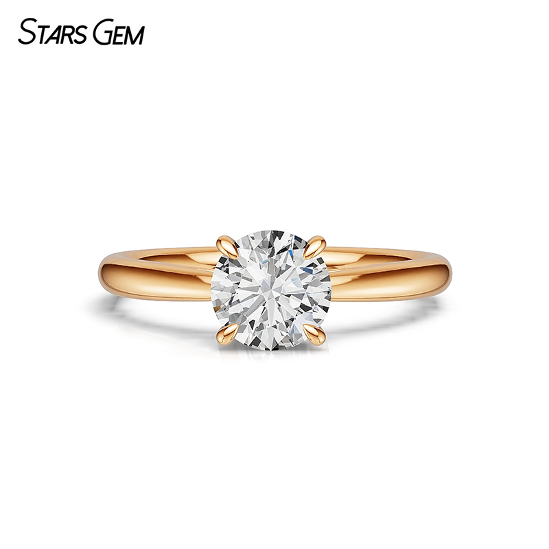 Starsgem 6.3-6.5mm Round Brilliant Cut Lab Grown Diamond 10K Gold Solitaire Engagement Ring