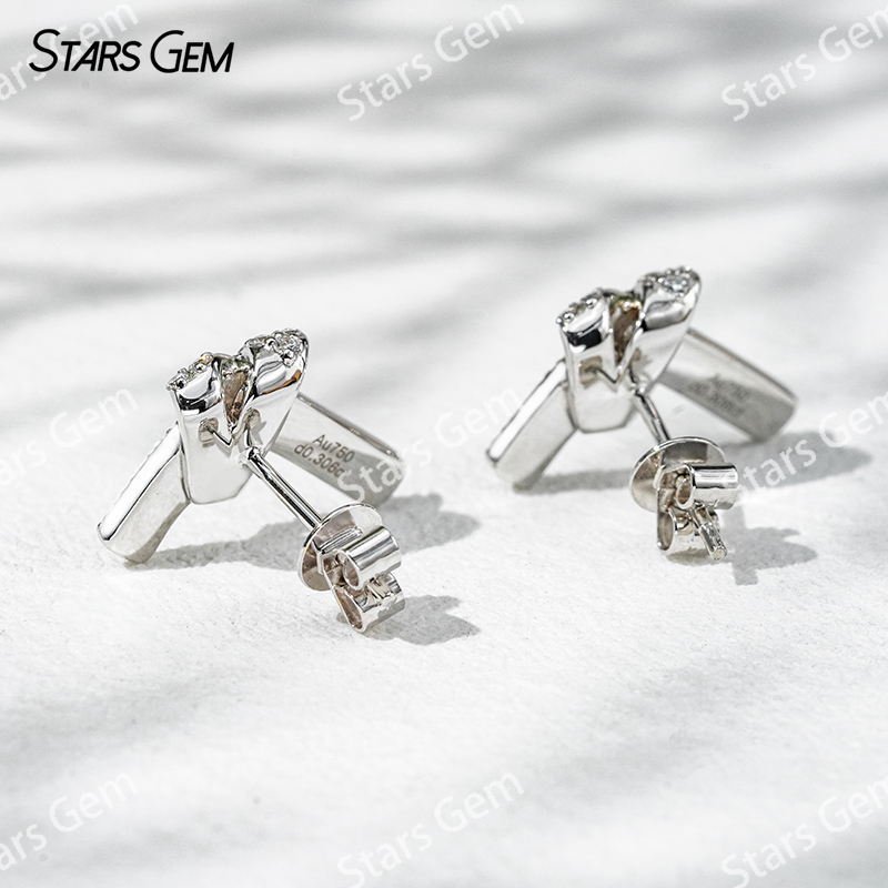 Starsgem 0.9mm Round Brilliant Cut Lab Grown Diamond Ribbon Knot Design 18K Gold Diamond Stud Earrings