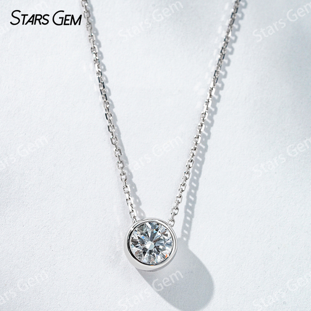 6.43mm Round Brilliant Cut Lab Diamond Bezel Set Pendant 18K Gold Diamond Necklaces