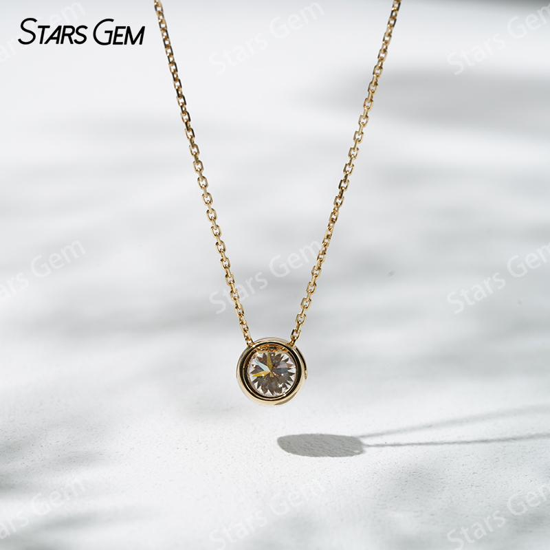 6.43mm Round Brilliant Cut Lab Diamond Bezel Set Pendant 18K Gold Diamond Necklaces