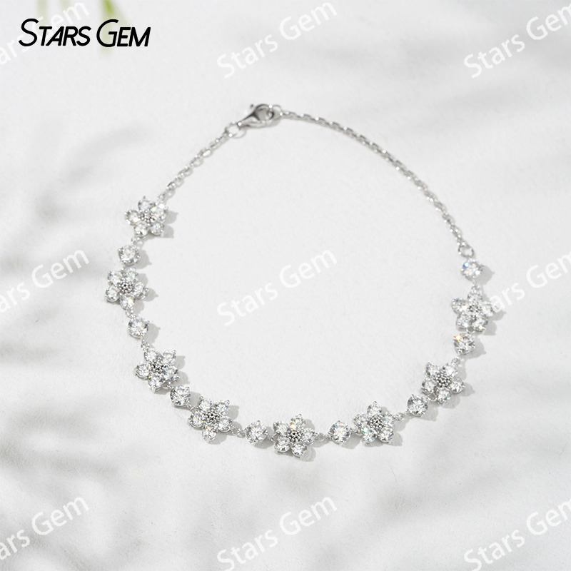 18K Solid Gold Bangles Sakura Flower Shape Lab Grown Diamond Bracelets