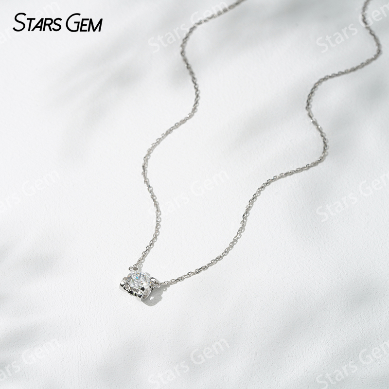18K Solid Gold 6.45mm Round Brilliant Cut DEF VS Lab Grown Diamond Pendant Necklace