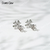 Starsgem 3×3mm Heart Cut Lab Grown Diamond Four Leaves Clover Shape 18K White Gold Diamond Stud Earrings