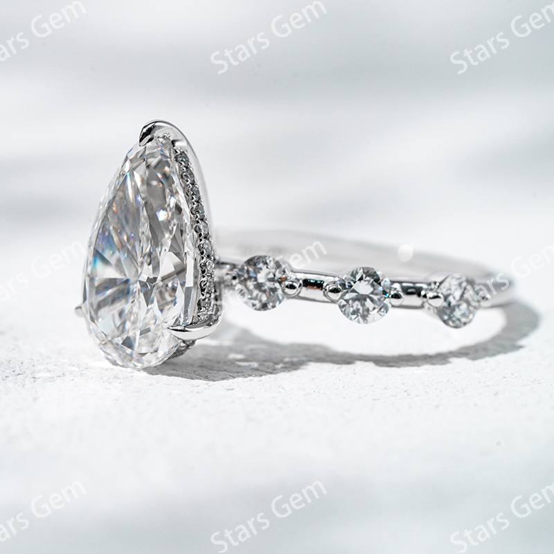 Lab Diamond Rings Starsgem Fine Jewelry 18K White Gold with 3 Carat Pear Cut Lab Grown Diamond Engagement Ring