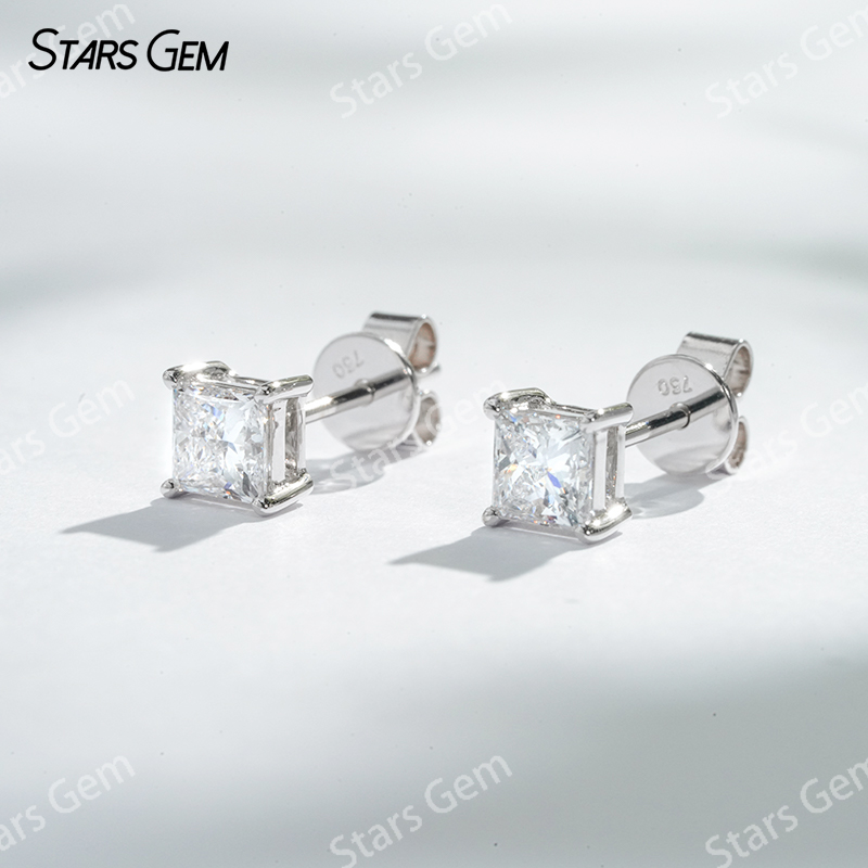 Starsgem 4×4mm Princess Cut Lab Grown Diamond 18K White Gold Diamond Stud Earrings