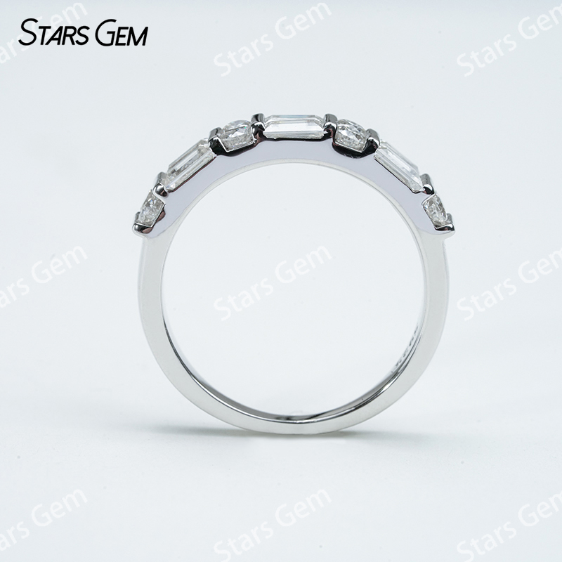2×4mm Octagon Emerald Cut Moissanite & 2.5mm Round Brilliant Cut Moissanite S925 Sterling Silver Diamond Ring