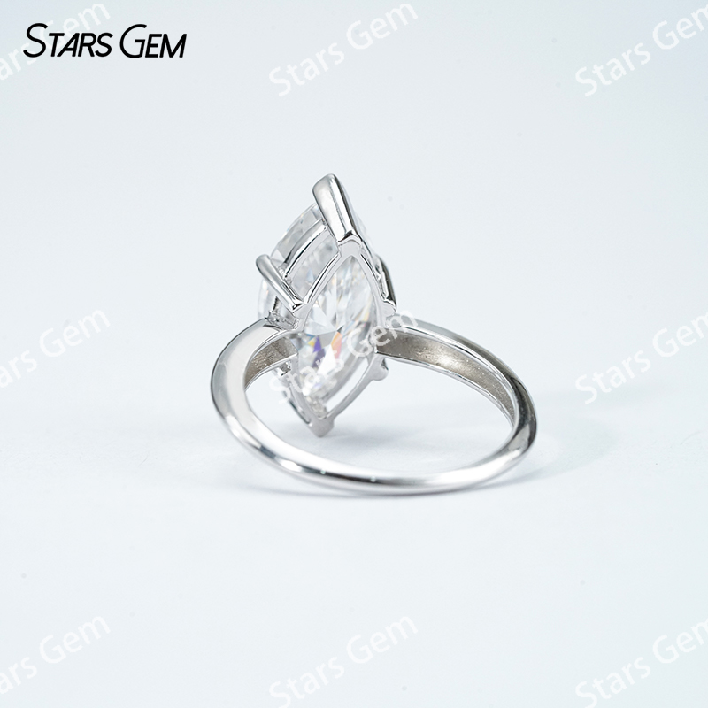 7×14mm Marquise Cut Moissanite S925 Sterling Silver Solitaire Engagement Ring
