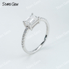 5×7mm Octagon Emerald Cut Moissanite S925 Sterling Silver Pave Engagement Ring