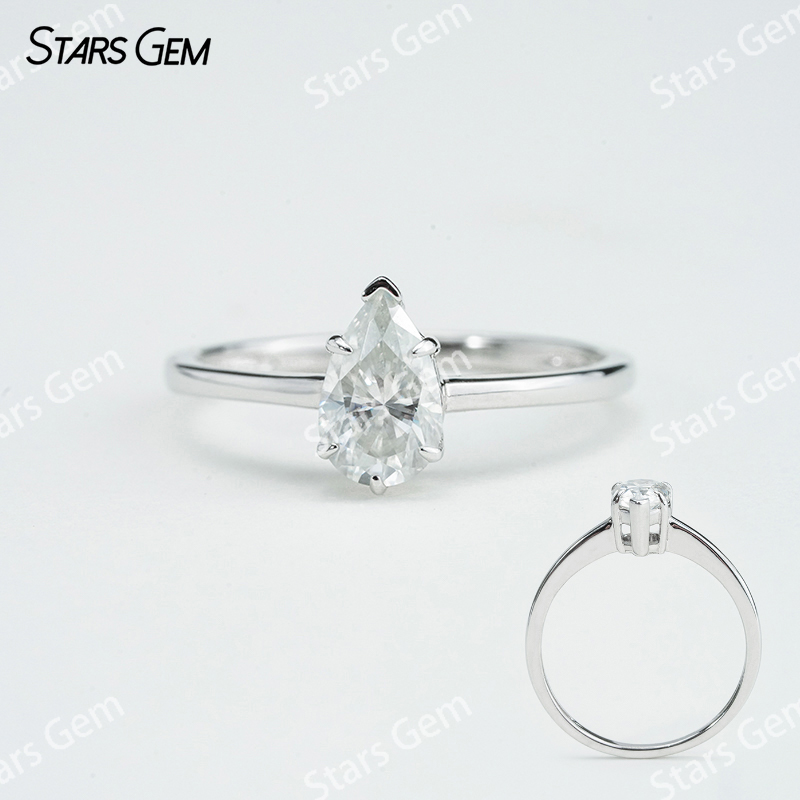 5×8mm Pear Cut Moissanite S925 Sterling Silver Solitaire Engagement Ring