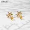 4.1mm Round Brilliant Cut Lab Grown Diamond Snowflake Shape 18K Gold Diamond Stud Earrings