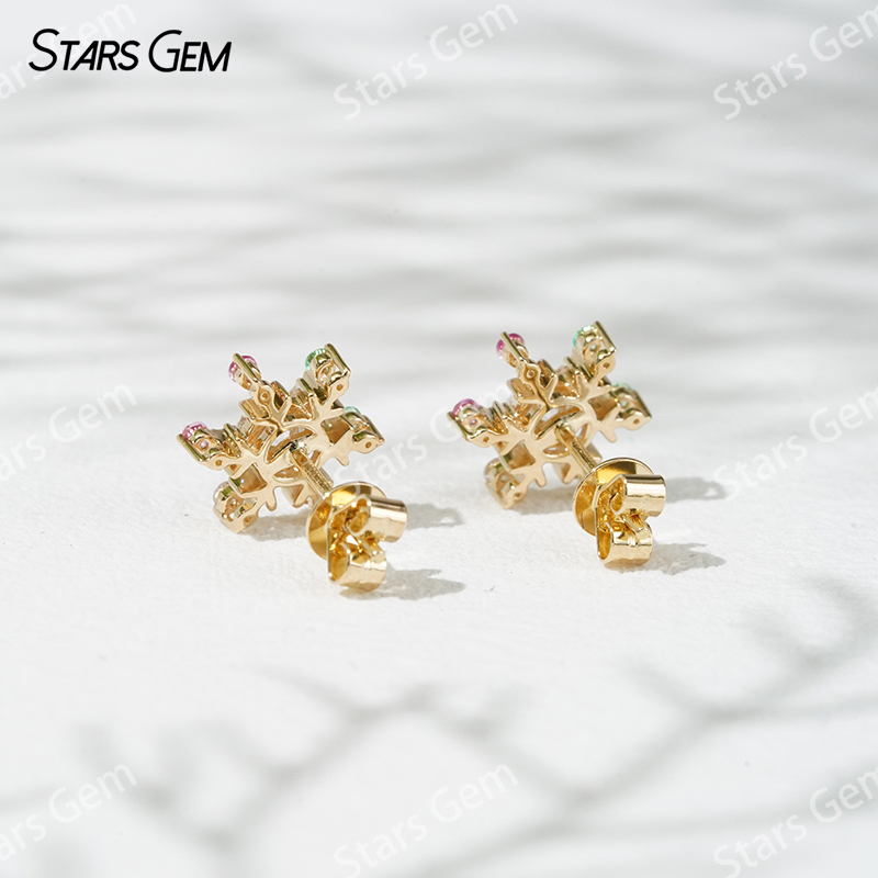 4.1mm Round Brilliant Cut Lab Grown Diamond Snowflake Shape 18K Gold Diamond Stud Earrings