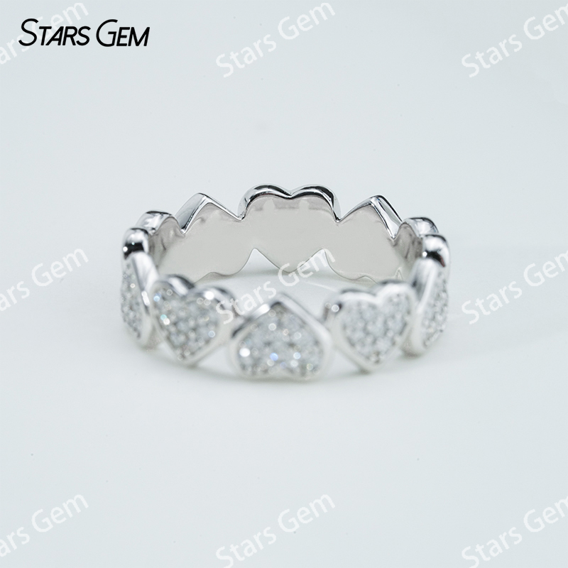 1mm Round Brilliant Cut Moissanite S925 Sterling Silver Heart Shape Design Diamond Eternity Ring
