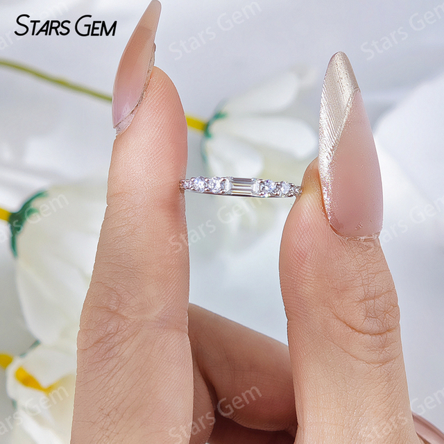 2.5×5mm Baguette Step Cut Moissanite S925 Sterling Silver Diamond Eternity Ring