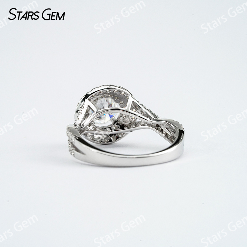 6mm Round Brilliant Cut Moissanite S925 Sterling Silver Halo Engagement Ring