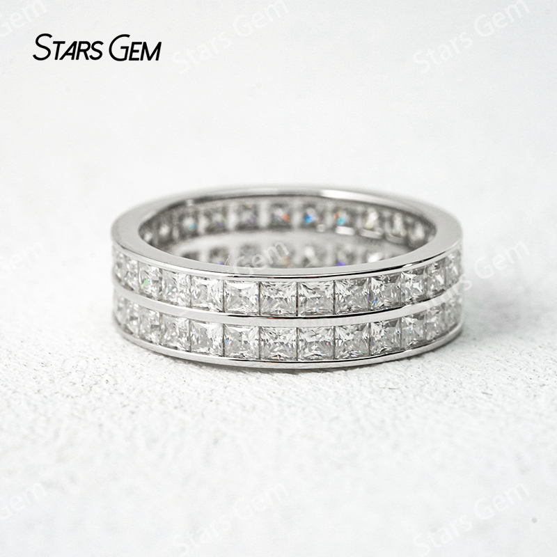 2×2mm Princess Cut Moissanite S925 Sterling Silver Diamond Eternity Rings