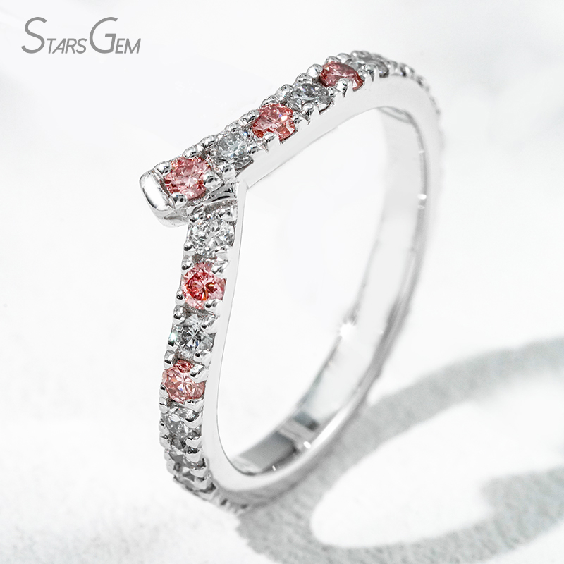 Custom Fancy Design Jewelry 1.8mm Round Brilliant Cut White Pink Lab Grown Diamond PT950 Diamond Eternity Ring