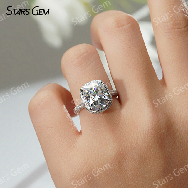 9×11mm Long Cushion Cut Moissanite S925 Sterling Silver Halo Engagement Ring