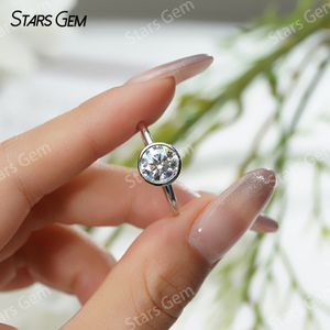 6.5mm & 8mm Round Brilliant Cut Moissanite Bezel Set Classic S925 Sterling Silver Solitaire Engagement Ring