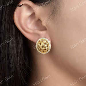 Vintage Cross-weave Typ S925 Sterling Silver Earring Round Brilliant Cut Moissanite Stud Earrings