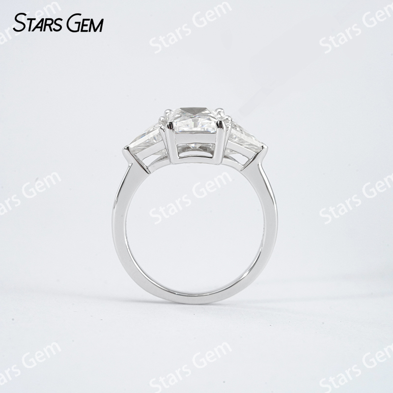 6×8mm Radiant Cut Moissanite S925 Sterling Silver Three Stone Engagement Ring