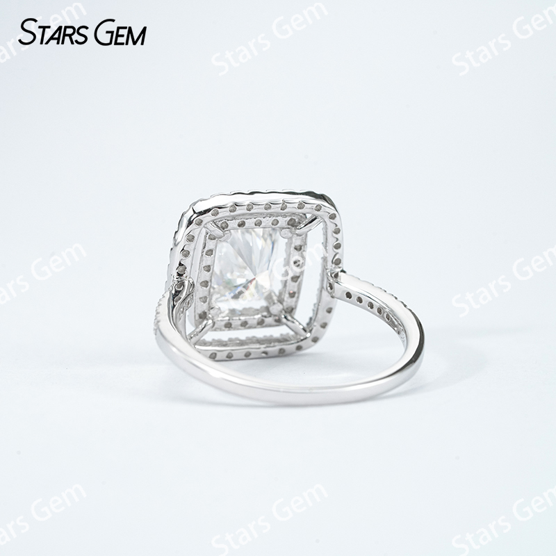 6×8mm Radiant Cut Moissanite S925 Sterling Silver Halo Engagement Ring