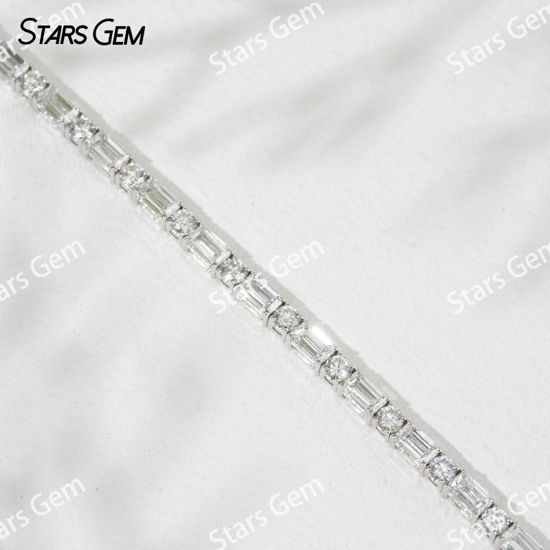 18K White Gold with 3×5mm Octagon Emerald Cut and 3.1mm Round Brilliant Cut Lab Diamond Bracelet Tennis Bracelet