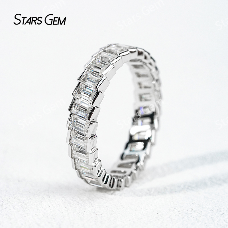 2×3mm Baguette Step Cut Moissanite S925 Sterling Silver Diamond Eternity Ring