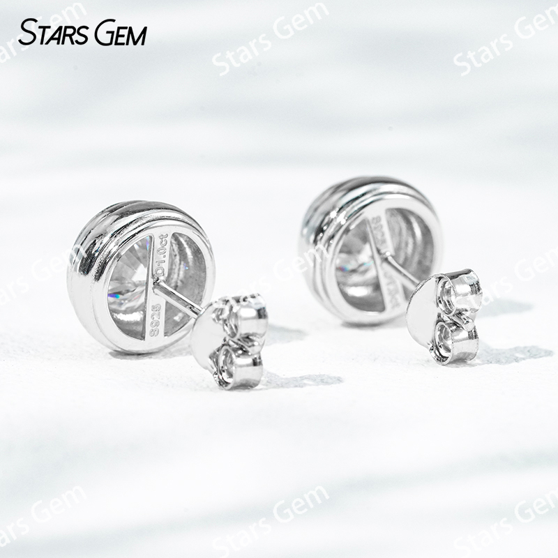 5mm & 6.5mm Round Brilliant Cut Moissanite Bezel Set S925 Sterling Silver Diamond Stud Earrings