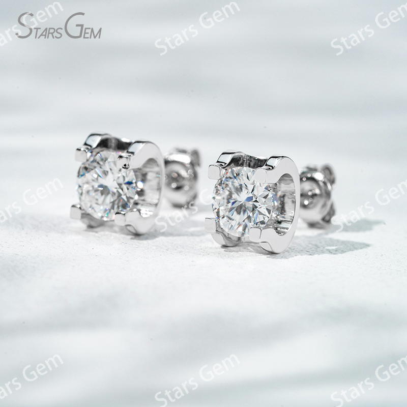 4mm & 5mm & 6.5mm Round Brilliant Cut Moissanite S925 Sterling Silver Diamond Stud Earrings