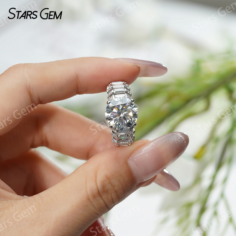 11mm Round Brilliant Cut Moissanite S925 Sterling Silver Pave Engagement Ring