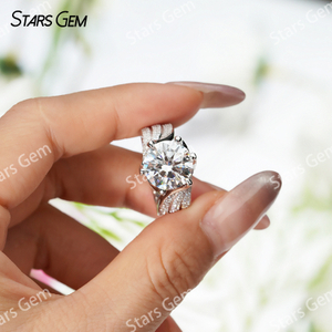 11mm Round Brilliant Cut Moissanite 6 Prongs S925 Sterling Silver Pave Engagement Ring