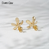 3.9mm Round Brilliant Cut Lab Grown Diamond Petals Shape Design 18K Yellow Gold Diamond Stud Earrings