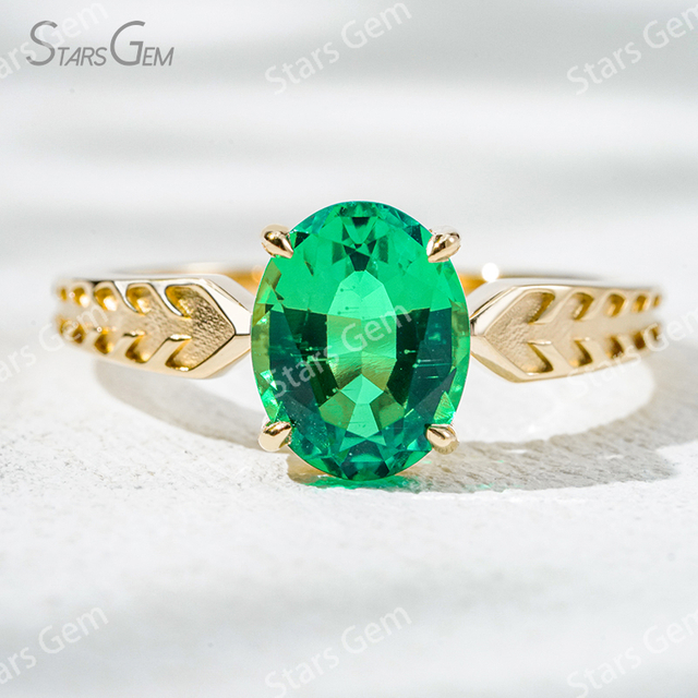 Custom Colors Gemstone Jewelry 7×9mm Oval Cut Lab Gemstones 18K Gold Solitaire Engagement Ring