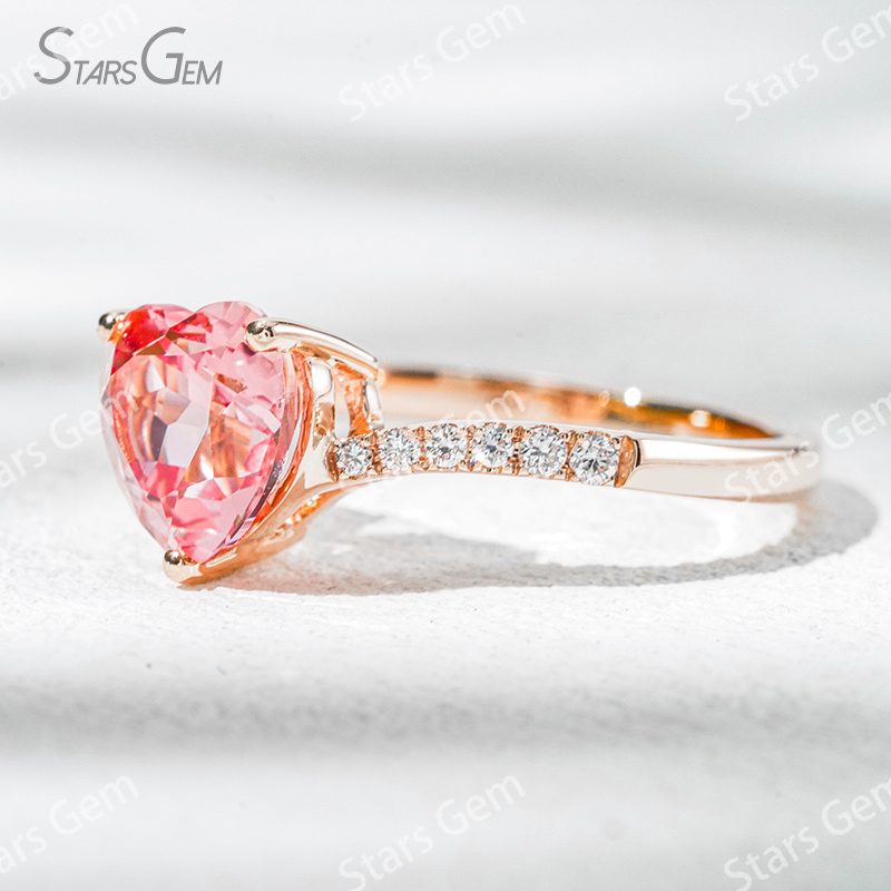 8×8mm Heart Cut Lab Grown Sukura Pink Sapphire 18K Rose Gold Pave Engagement Ring