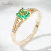 5×5mm Sugar Loaf Cut Lab Grown Emerald 18K Gold Pave Engagement Ring