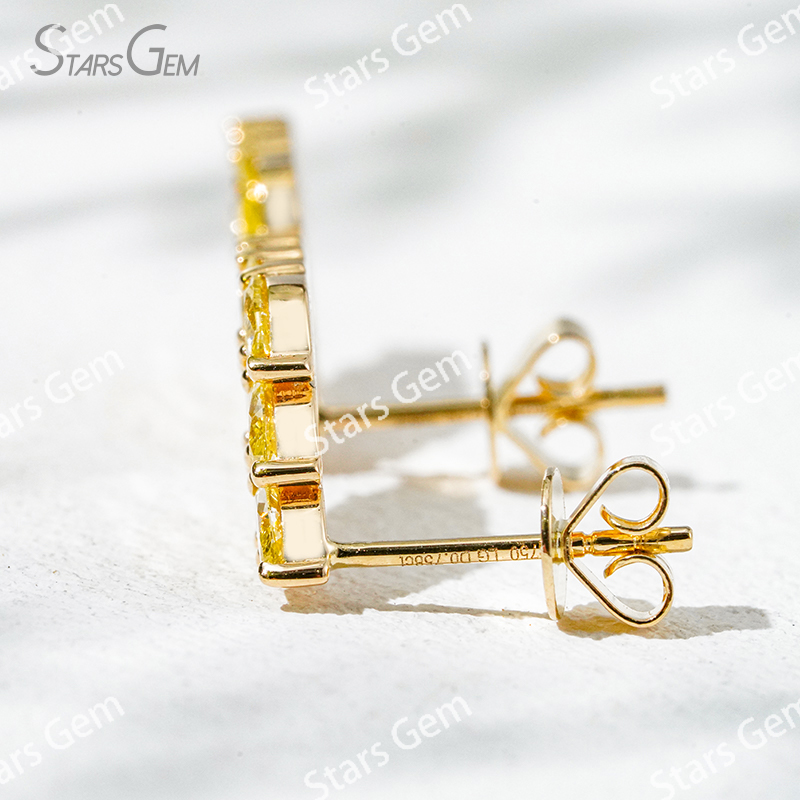 2.3×4.3mm Marquise Cut Yellow Color Lab Grown Diamond 18K Yellow Gold Diamond Stud Earrings