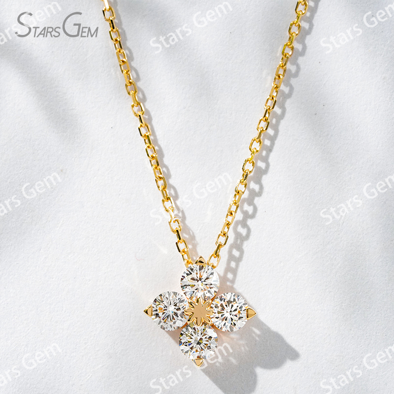 3.4mm Round Brilliant Cut Lab Grown Diamond 18K Yellow Gold Diamond Pendant Necklace