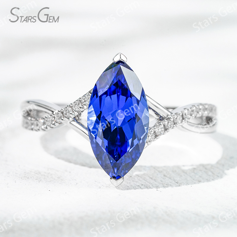 6×12mm Marquise Cut Lab Gemstones With Winding Band 18K Gold Pave Engagement Ring