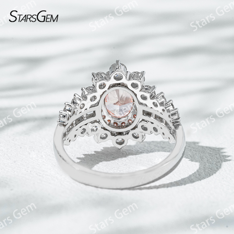 7.58×5.58mm Oval Cut Pink Lab Grown Diamond 18K White Gold Halo Engagement Ring