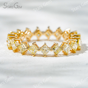 2.3×2.3mm Princess Cut Yellow Lab Grown Diamond 18K Yellow Gold Diamond Eternity Ring