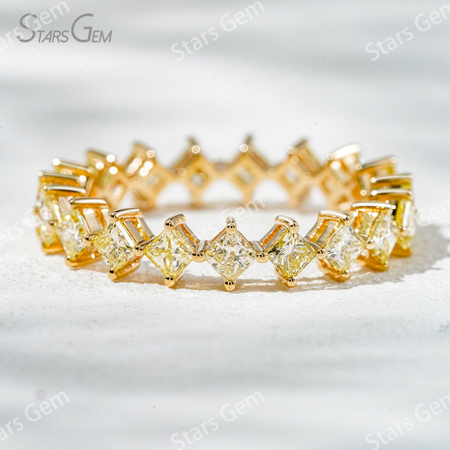 2.3×2.3mm Princess Cut Yellow Lab Grown Diamond 18K Yellow Gold Diamond Eternity Ring