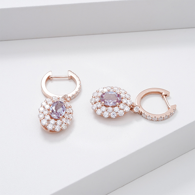 14K Gold Oval Cut Lab Gemstones Diamond Earrings 