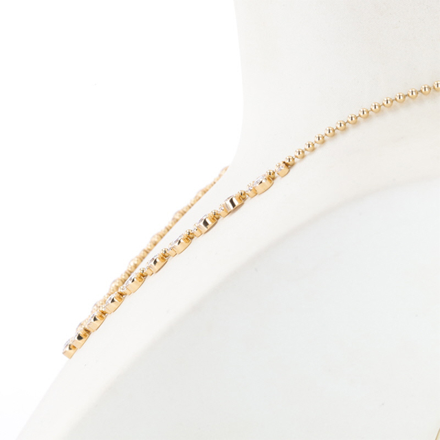 Half Circle Beads String Chain Bezel Set DEF Moissanite Diamond 14K Gold Necklace