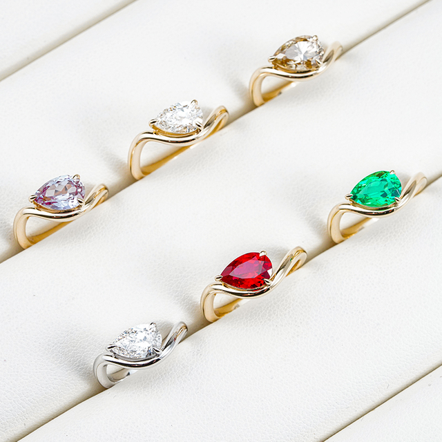 Starsgem Custom Real 9K 10K 14K 18K Solid Gold with 6x9mm 1.0ct Pear Cut Lab Grown Gemstone IGI Lab Diamond Engagemtn Rings