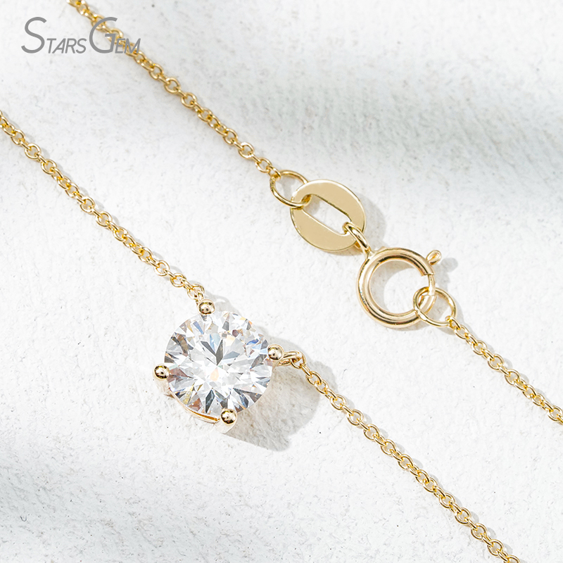Starsgem Different Sizes Round Brilliant Cut Lab Grown Diamond 4 Prongs 10K Gold Diamond Pendant Necklace