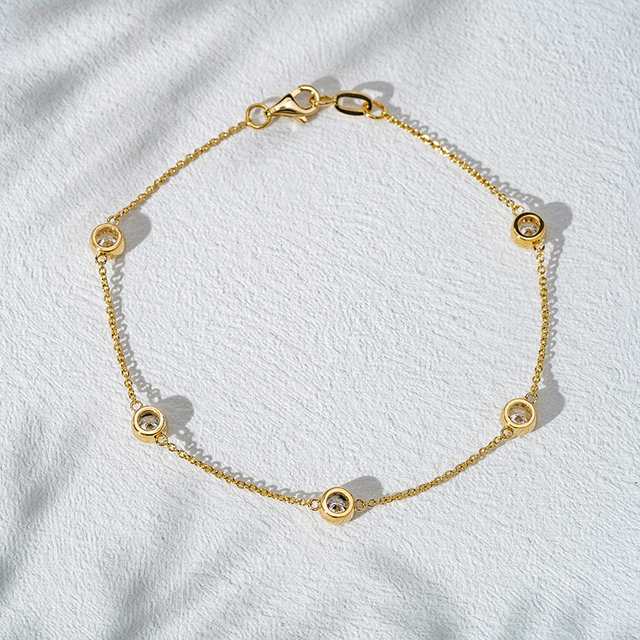 18K Solid Gold Bracelet Bezel Set 3.8mm Round Brilliant Cut DEF VS Lab Grown Diamond Bracelet