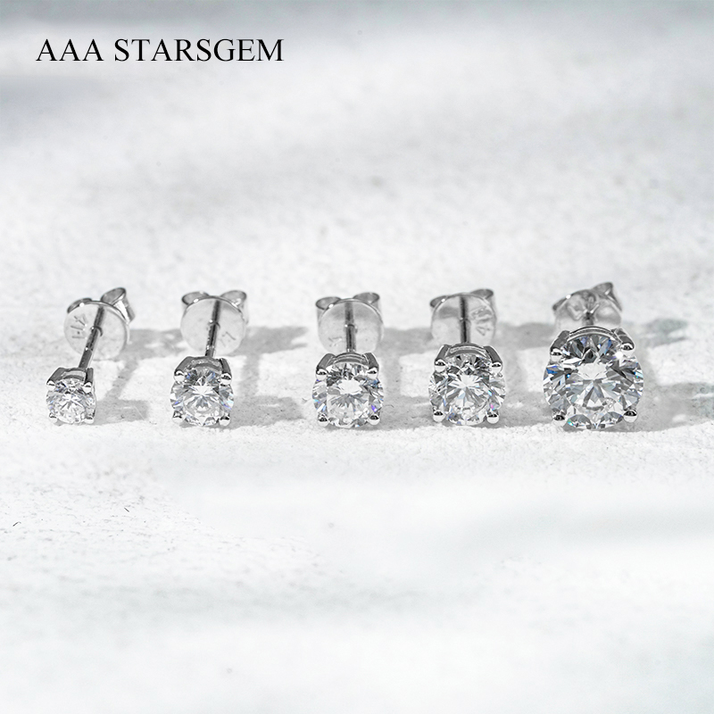 AAAStarsgem Different Sizes Round Brilliant Cut Lab Grown Diamond 10K Gold Diamond Stud Earrings