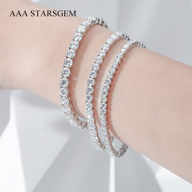 Round Brilliant Cut Moissanite S925 Sterling Silver Tennis Bracelets