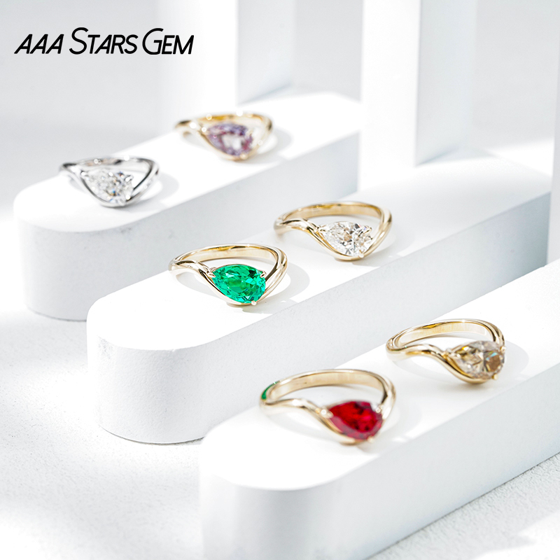AAAStarsgem Custom Real 9K 10K 14K 18K Solid Gold with 6x9mm 1.0ct Pear Cut IGI Lab Diamond Engagement Rings